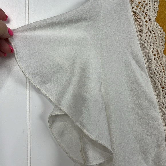 Ces Femme Womens Babydoll Top White Gold Flutter Sleeves Peplum Hem Square Neck - Picture 5 of 11